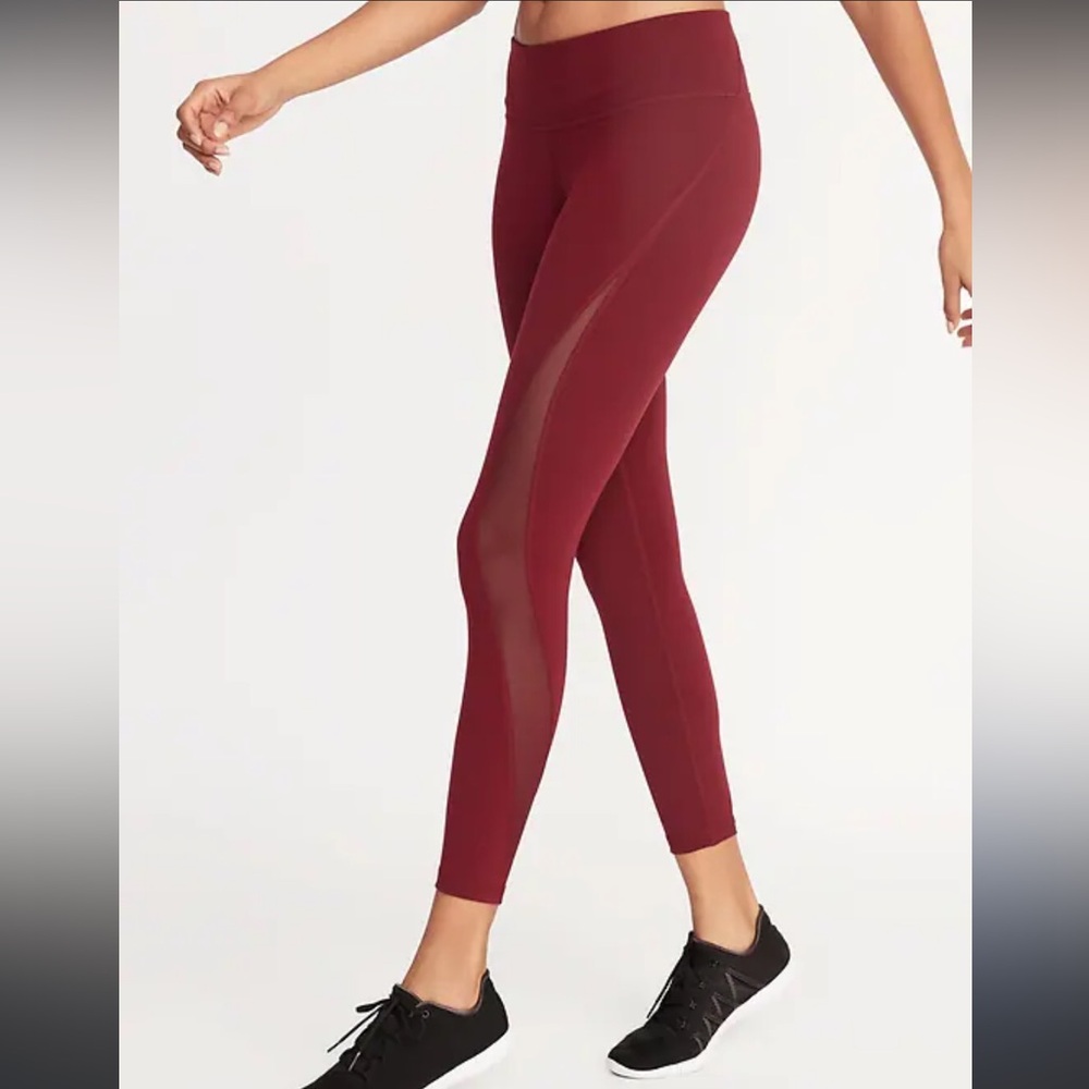 Old Navy Leggings Mid-Rise Elevate Side-Pocket Mesh-Trim Compression